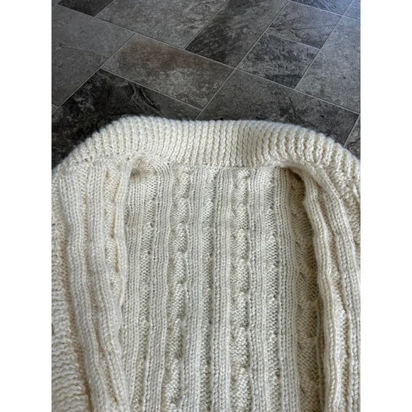 Vintage 70's-80's Cream Knit Cardigan Chunky Knit Sweater Collared Cottage VTG - Picture 5 of 9